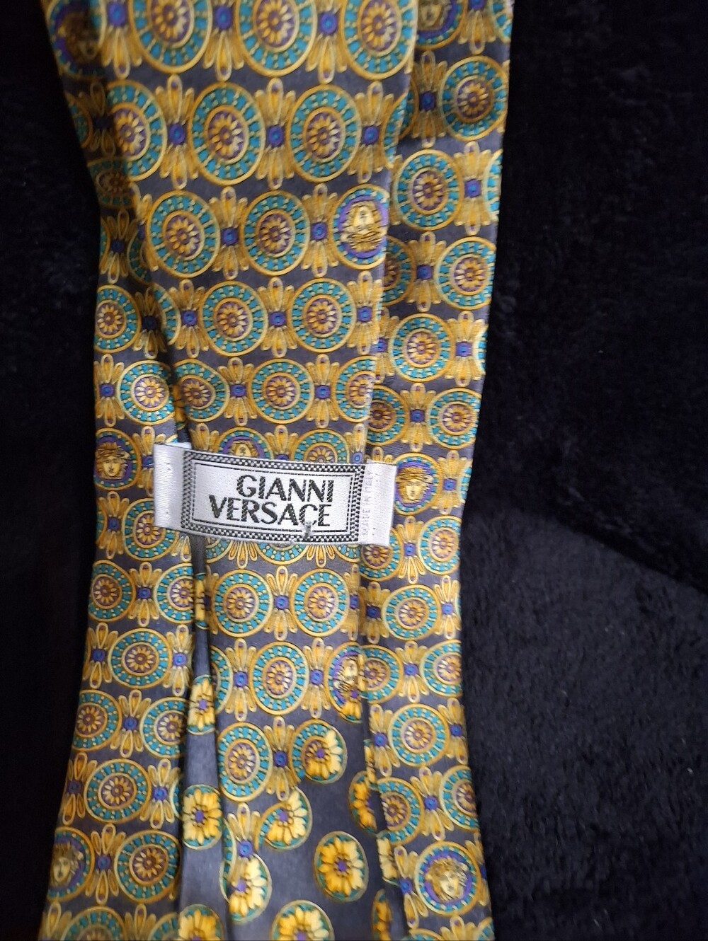 Gianni Versace Gold & Teal Medallion Silk Tie